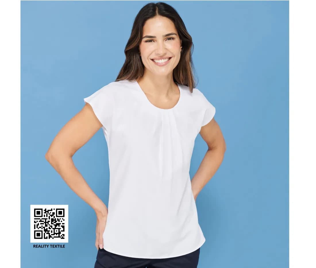 Ladies' Pleat Front Short Sleeved Blouse