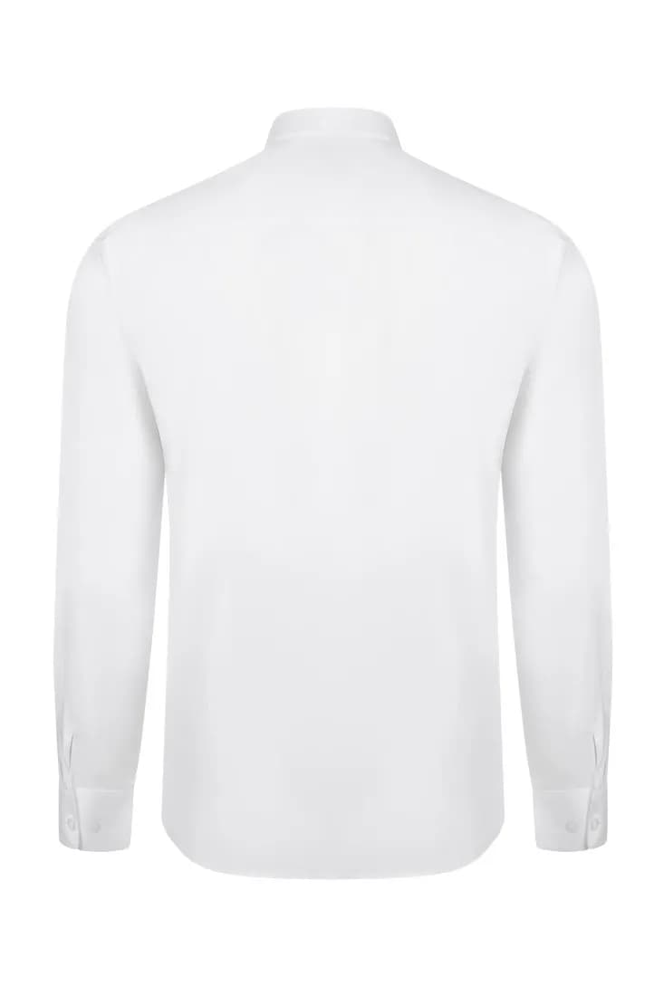 Herren Stretch-Langarmhemd – Weiss – Rückansicht