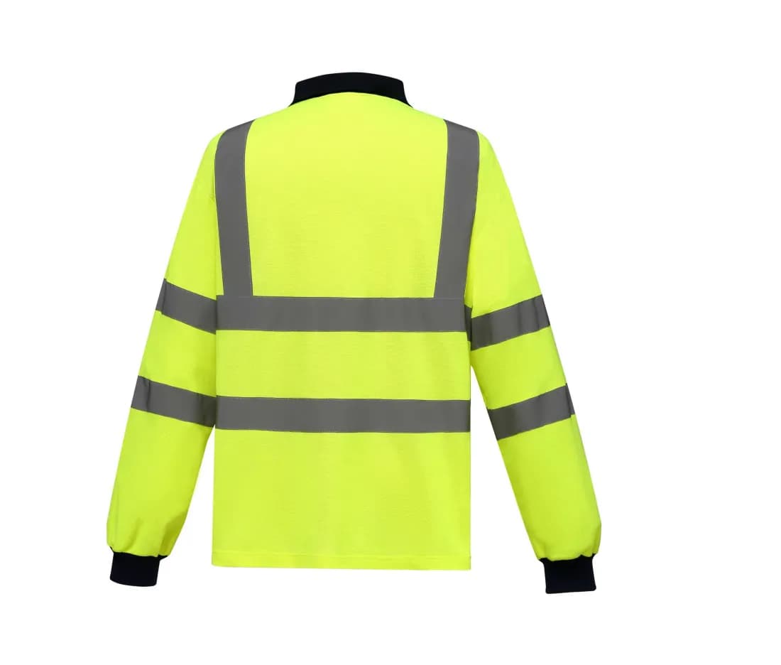 Warnschutz-Polo Langarm – Warngelb – Rückansicht