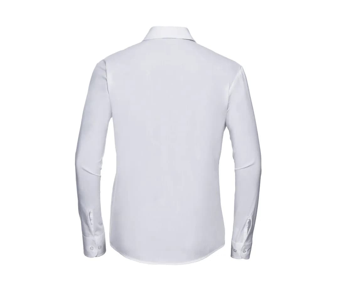 Chemise en popeline pur coton manches longues femme – Blanc – vue de dos