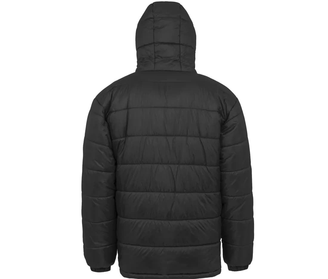 Recycelter wattierter Parka mit Kapuze – Schwarz – Rückansicht