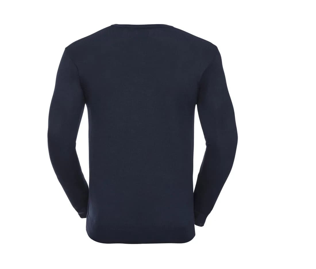 Herren Strickpullover mit V-Ausschnitt – Dunkelmarine – Rückansicht