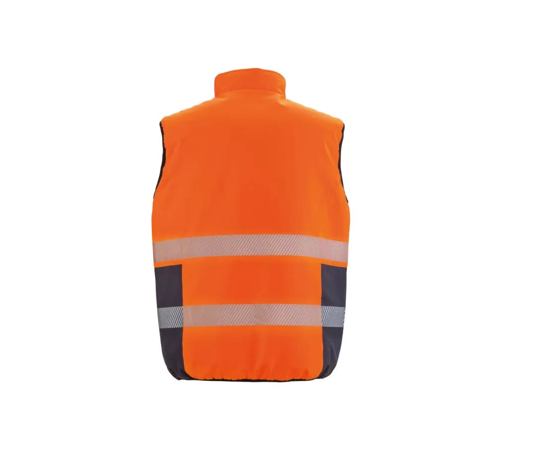 Bodywarmer haute visibilité matelassé réversible – Orange fluo / Marine – vue de dos