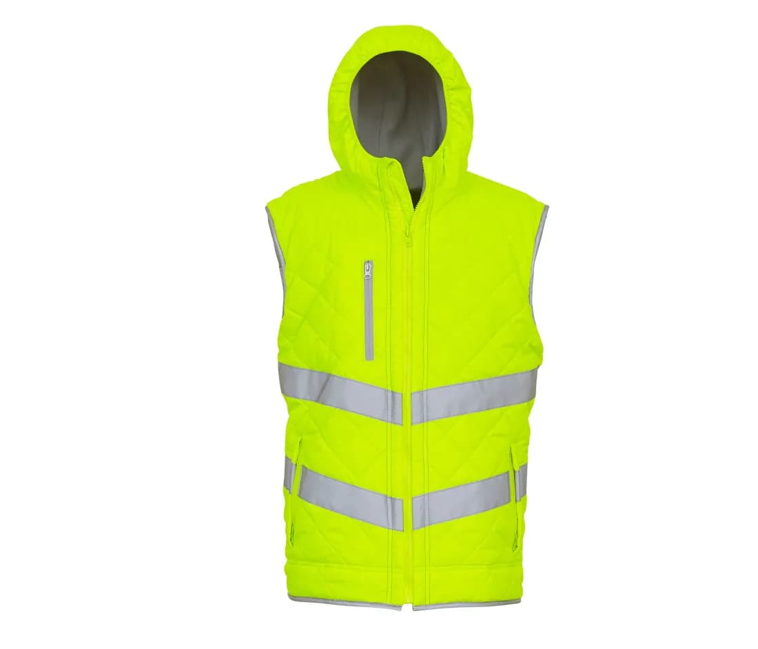 Bodywarmer haute visibilité «Kensington» à capuche – Jaune fluo