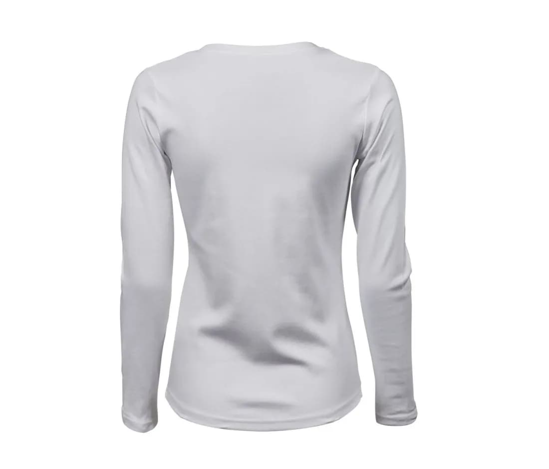 Damen Langarmshirt aus Interlock – Weiss – Rückansicht