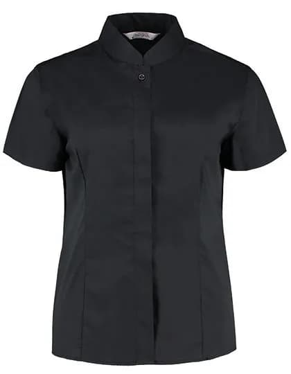 Women’s Tailored Fit Shirt Mandarin Collar Short Sleeve – Schwarz