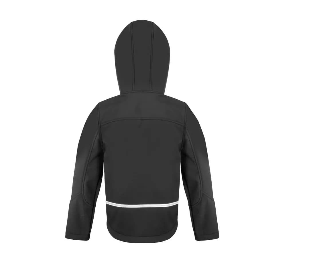 Kinder Softshelljacke «Tx Performance» mit Kapuze – Schwarz / Grau – Rückansicht
