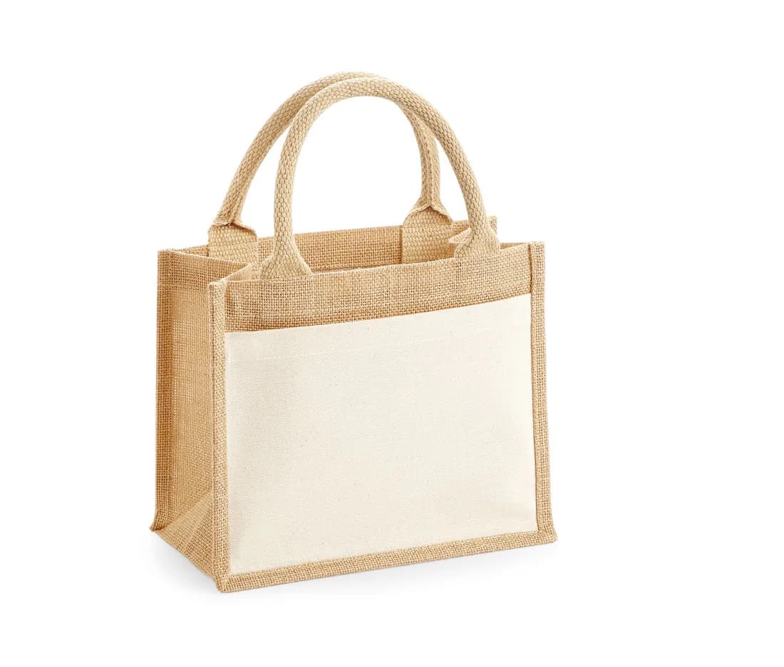Jute-Geschenktasche mit Vordertasche aus Baumwolle – Natur