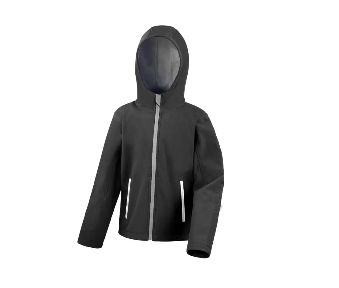 Kinder Softshelljacke «Tx Performance» mit Kapuze – Schwarz / Grau