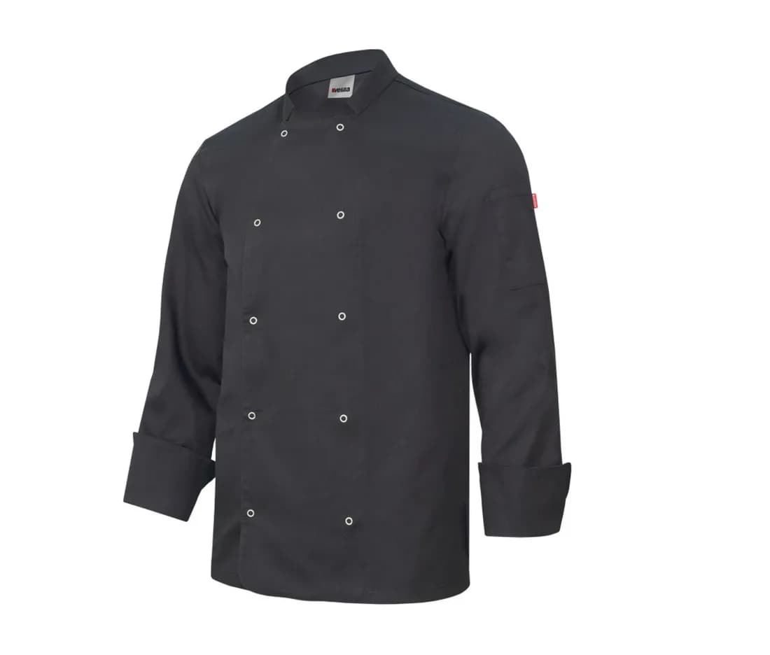 Kochjacke Langarm mit Druckknöpfen – Schwarz