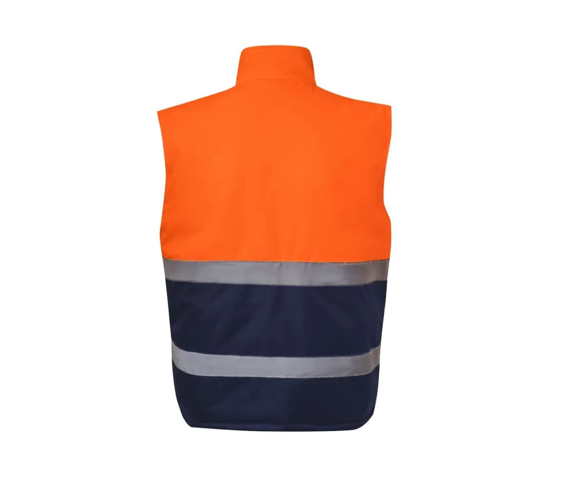Bodywarmer matelassé bicolore haute visibilité – Orange fluo / Marine – vue de dos