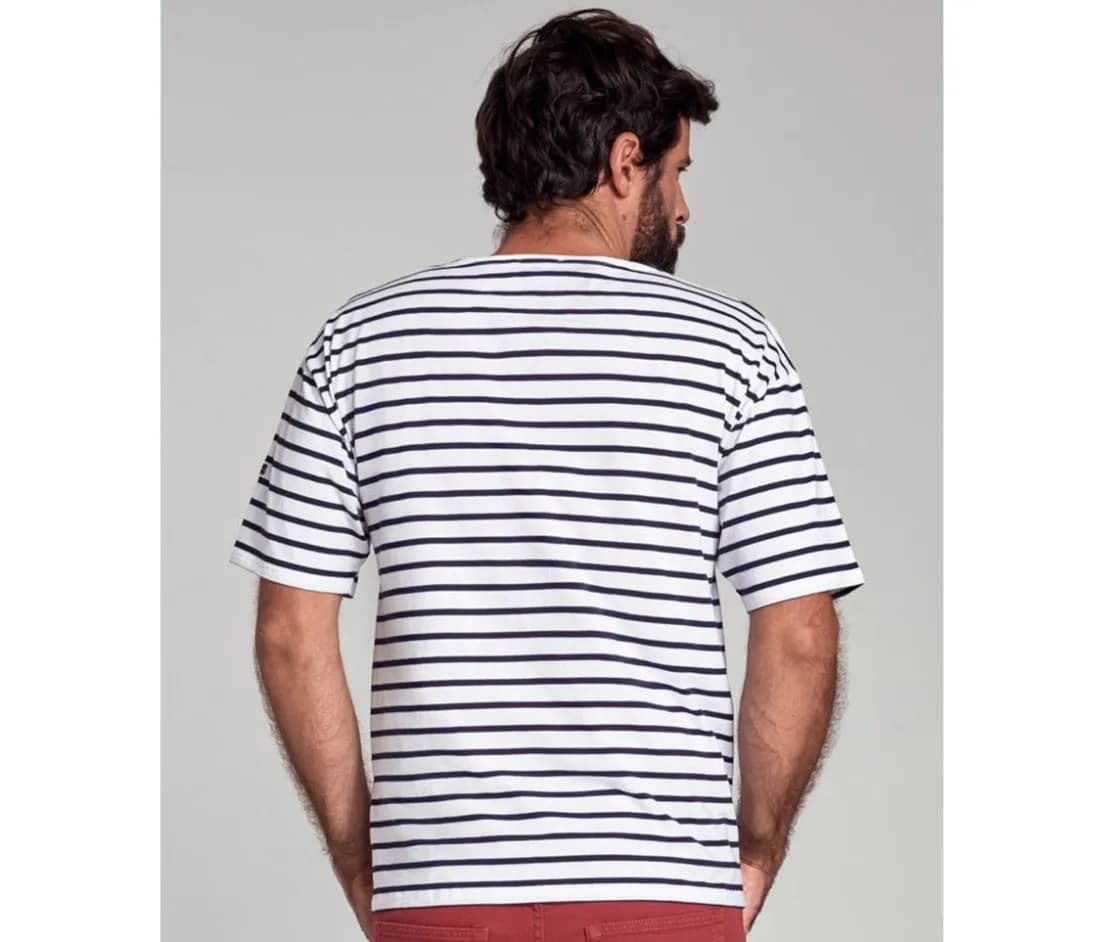 Shirt mit Kurzen Armeln im Marine-Stil – Weiss / Marine – Rückansicht