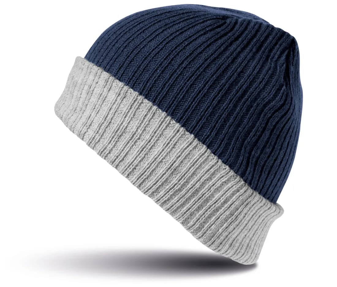 Doppellagige Strickmütze – Marine / Grau