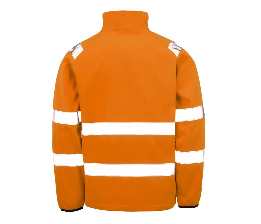 Bedruckbare recycelte 2-Lagen-Warnschutz-Softshelljacke – Warnorange – Rückansicht