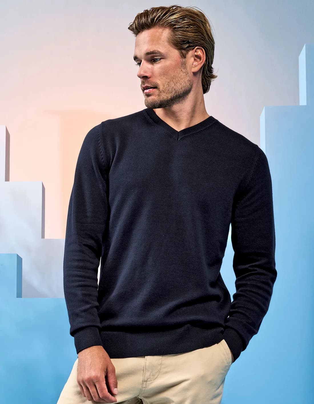 Men’s Cotton Blend V Neck Sweater