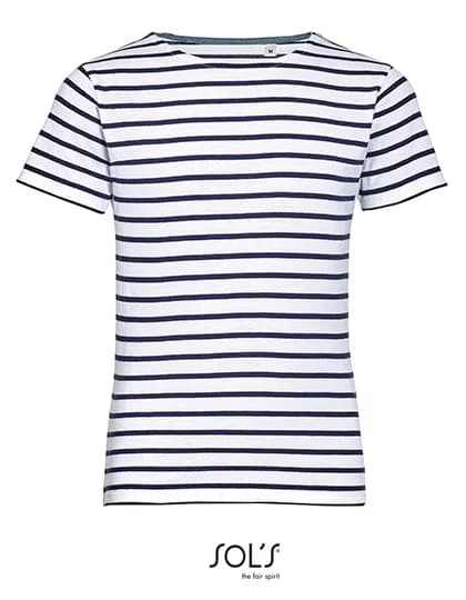 Kids’ Round Neck Striped T-Shirt Miles – Weiss / Marine