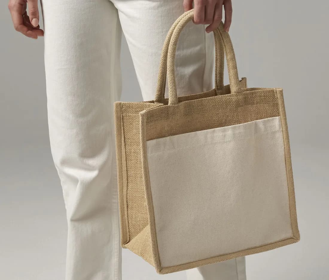 Cotton Pocket Natural Starched Jute Midi Tote