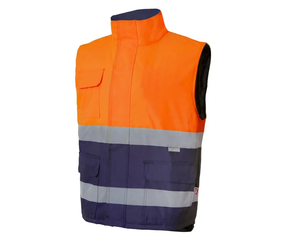 Bodywarmer matelassé bicolore haute visibilité – Orange fluo / Marine
