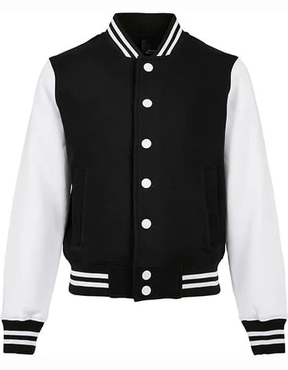 Kids’ Organic Sweat College Jacket – Schwarz / Weiss