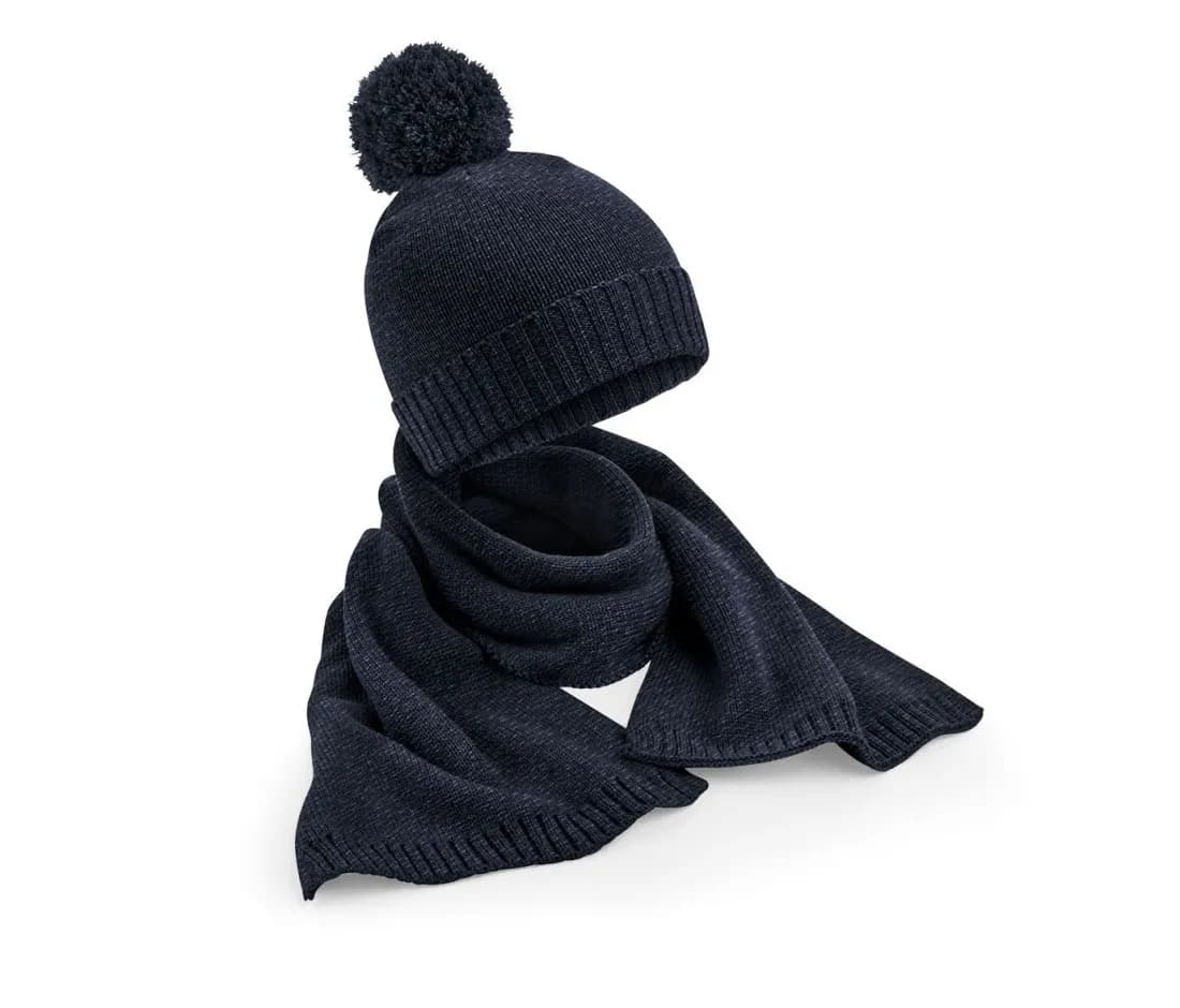 Geschenkset Strickschal und Beanie – Marine