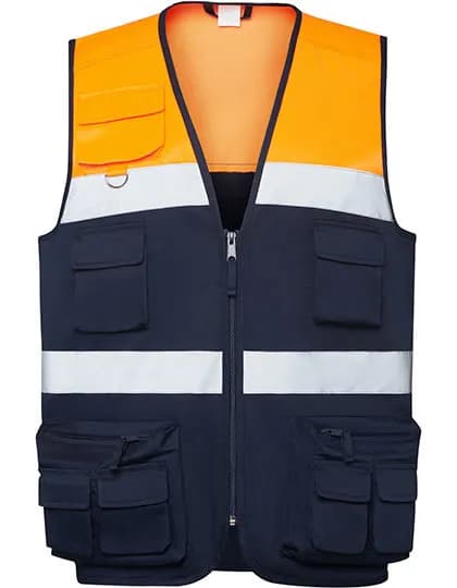 High visibility Multi-Pocket Vest Beta – Marine / Orange fluo