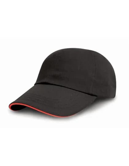 Brushed Cotton Decorators Cap With Sandwich Peak – Noir / Rouge