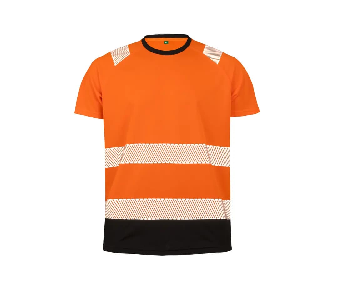T-shirt haute visibilité recyclé – Orange fluo / Noir