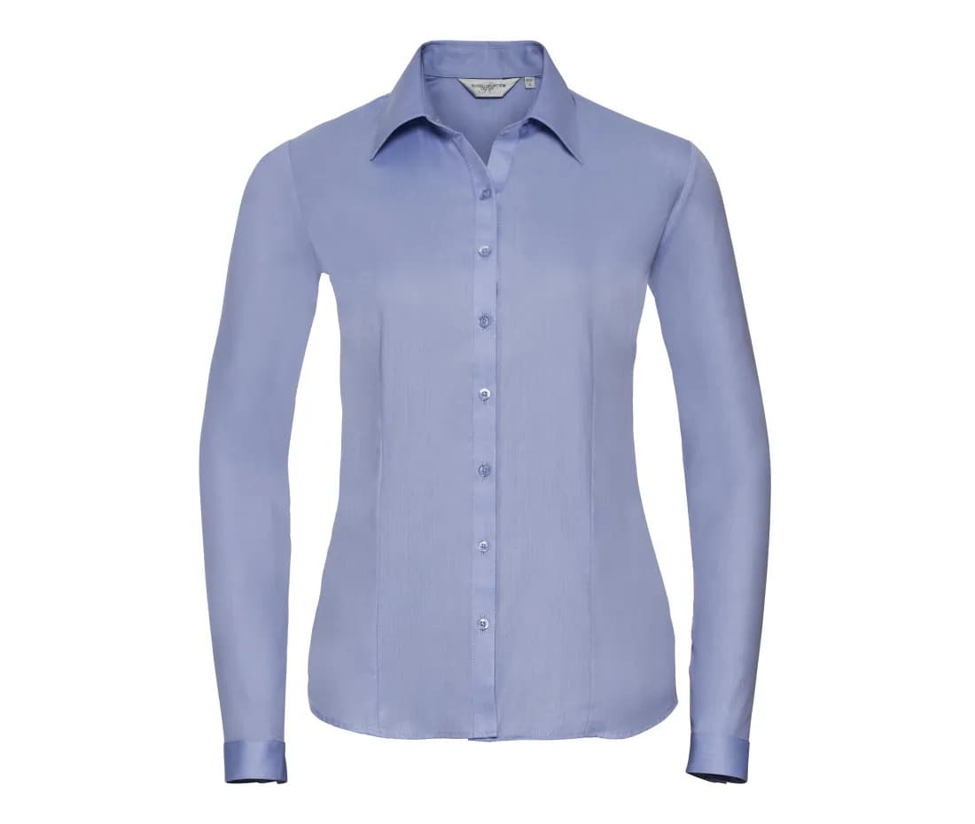 Damen taillierte Fischgratbluse Langarm – Hellblau