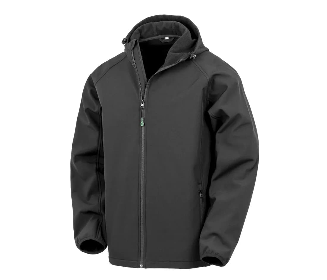 Recycelte 3-Lagen-Softshelljacke mit Kapuze – Schwarz