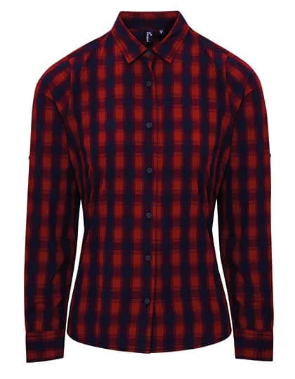 Women’s Mulligan Check Cotton Long Sleeve Shirt – Rot / Marine