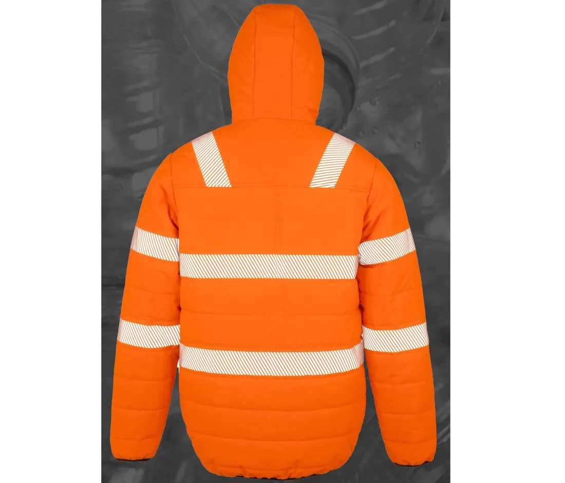Recycelte wattierte Warnschutzjacke aus Ripstop – Warnorange – Rückansicht