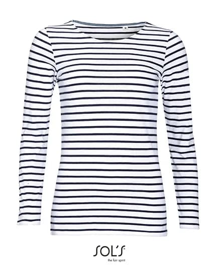 Women’s Long Sleeve Striped T-Shirt Marine – Blanc / Marine