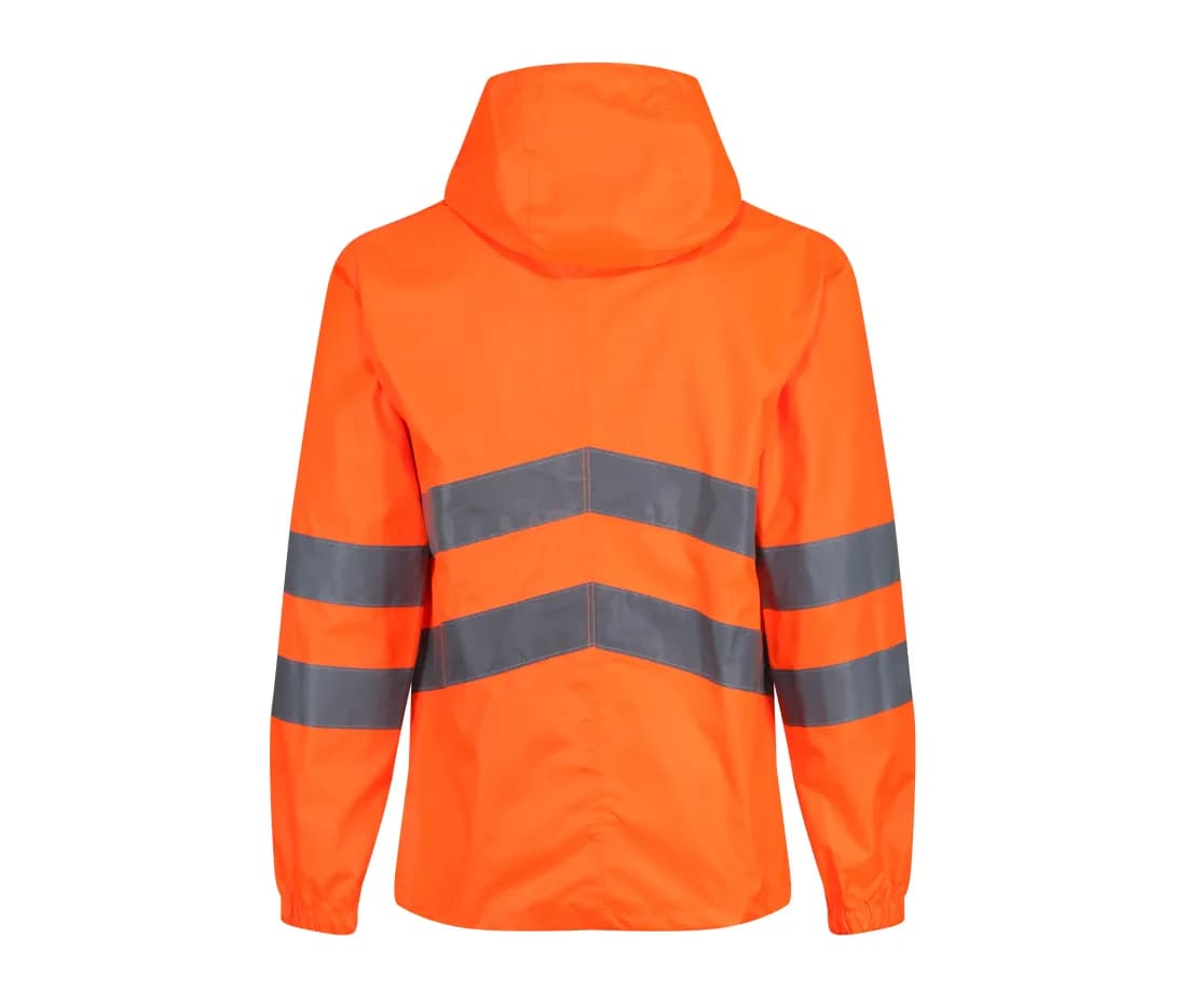 Wasserdichte Warnschutzjacke verstaubar – Orange – Rückansicht