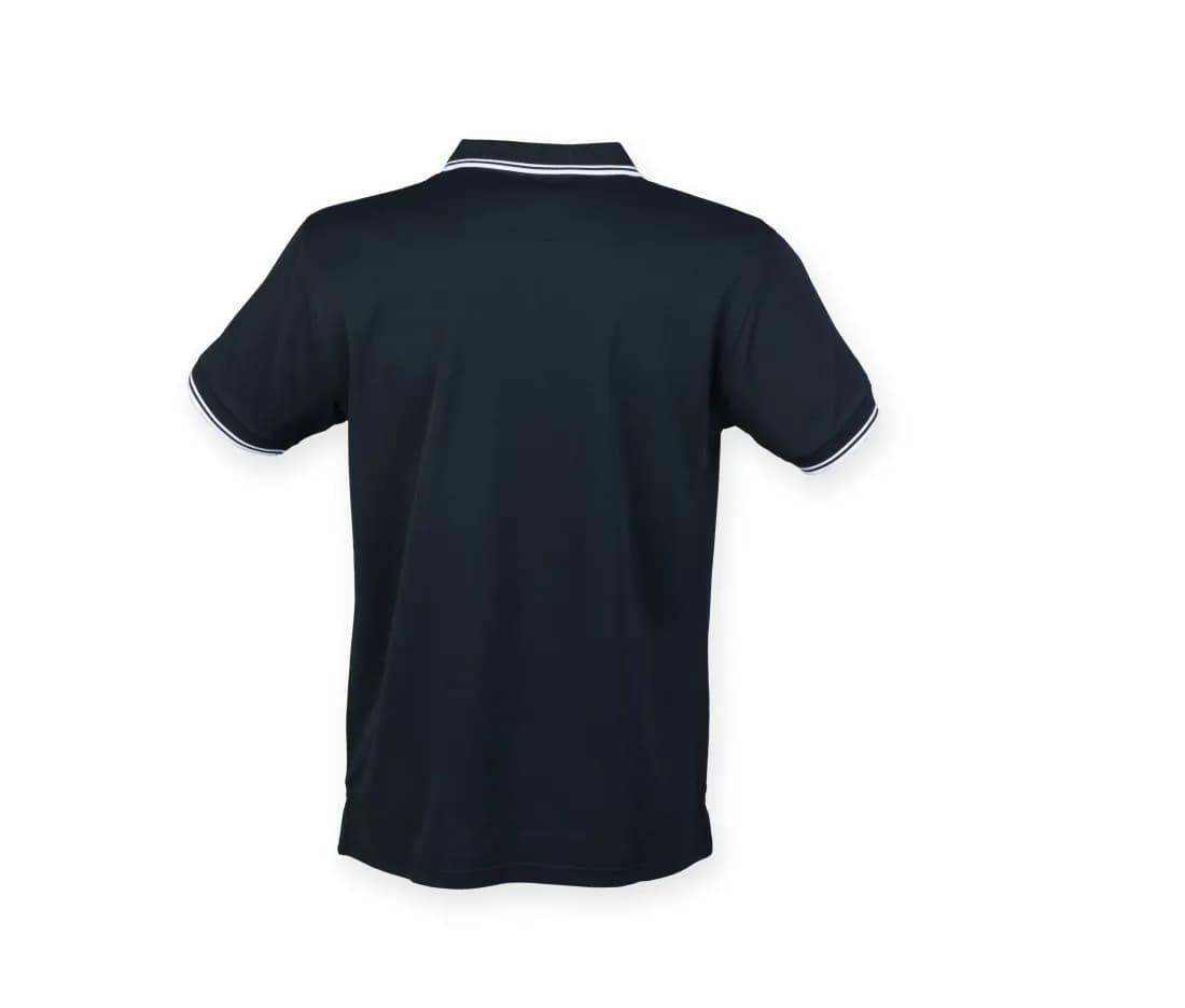 Poloshirt «Coolplus®» mit Kontraststreifen – Marine / Weiss – Rückansicht