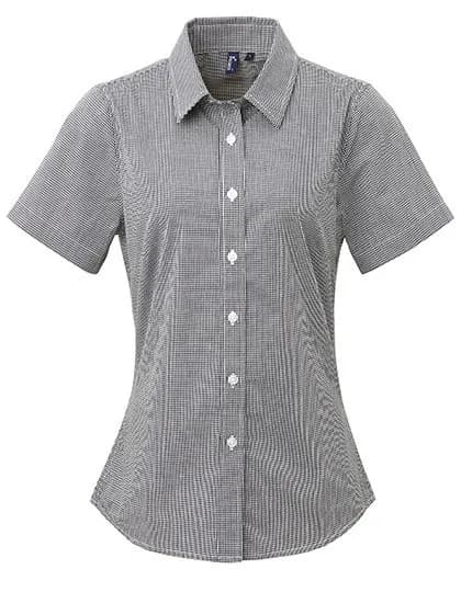 Women’s Microcheck (Gingham) Short Sleeve Cotton Shirt – Schwarz / Weiss