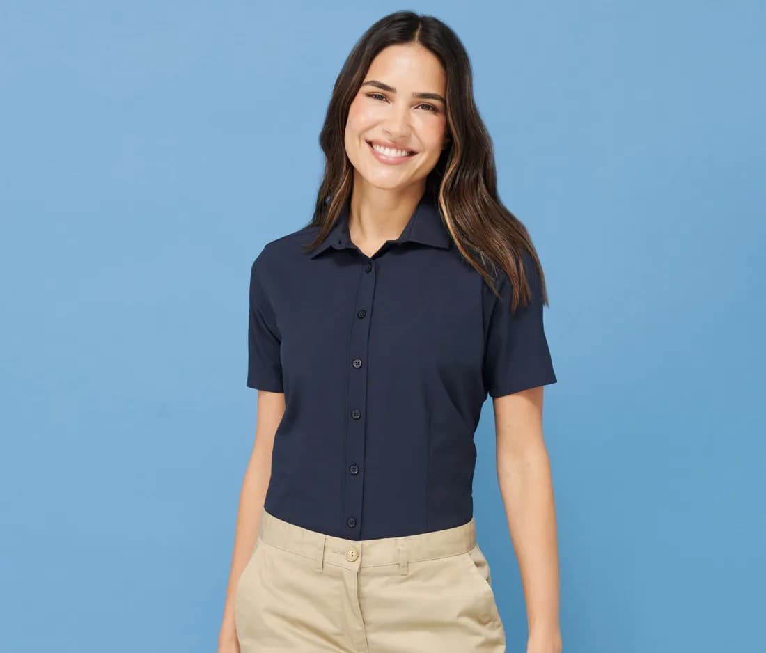 Ladies' Wicking Antibacterial Polyester Quick Dry Short Sleeved Shirt