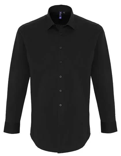 Men’s Stretch Fit Poplin Long Sleeve Cotton Shirt – Schwarz