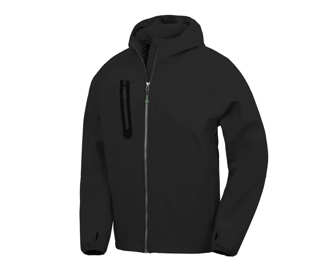 Veste softshell 3 couches recyclée à capuche imprimable – Noir