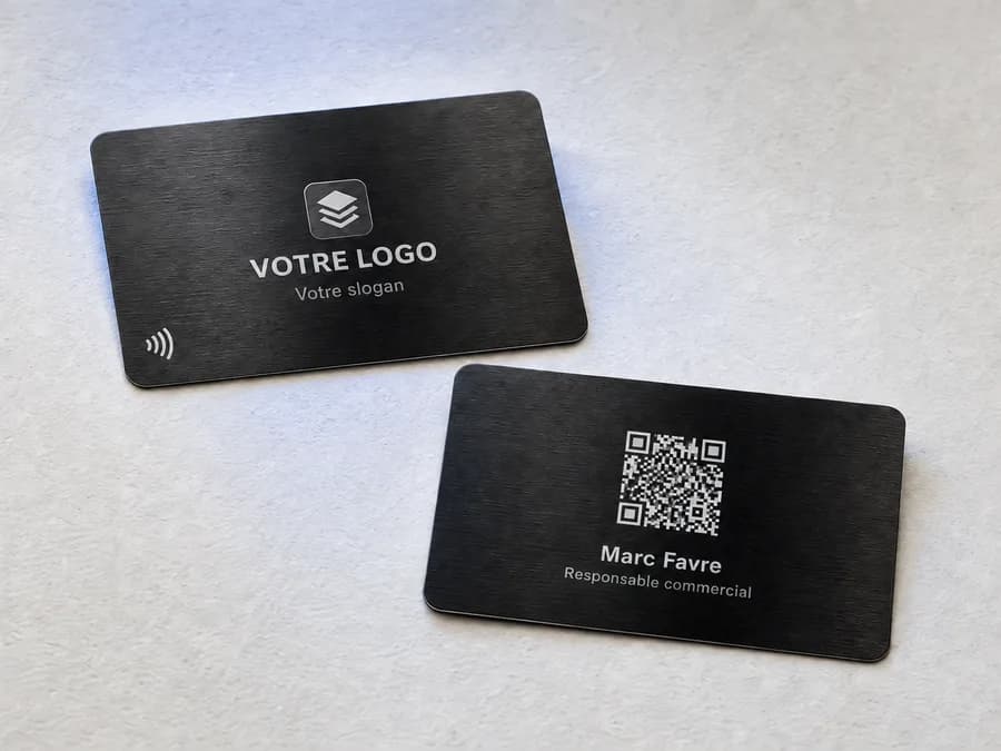 NFC-Visitenkarte Metall Schwarz matt, Vorder- und Rückseite