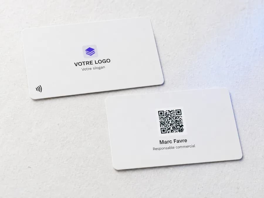 NFC-Visitenkarte Kunststoff weiss, Vorder- und Rückseite