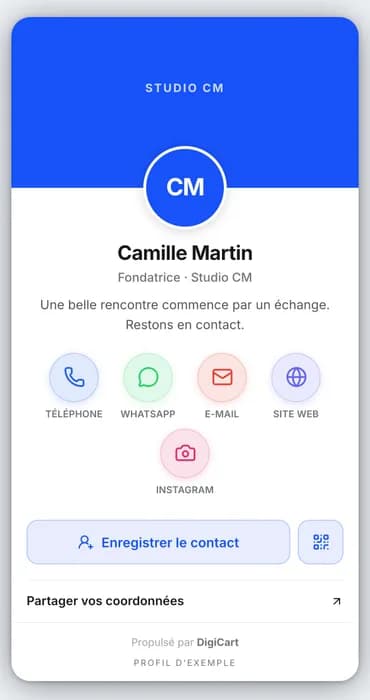 DigiCart-Profil auf einem Handy nach dem Antippen mit NFC
