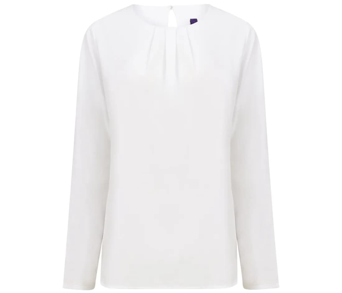 Damen Langarmbluse mit Frontfalten – Weiss