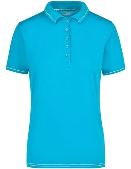 Ladies’ Elastic Polo – Turquoise / Blanc
