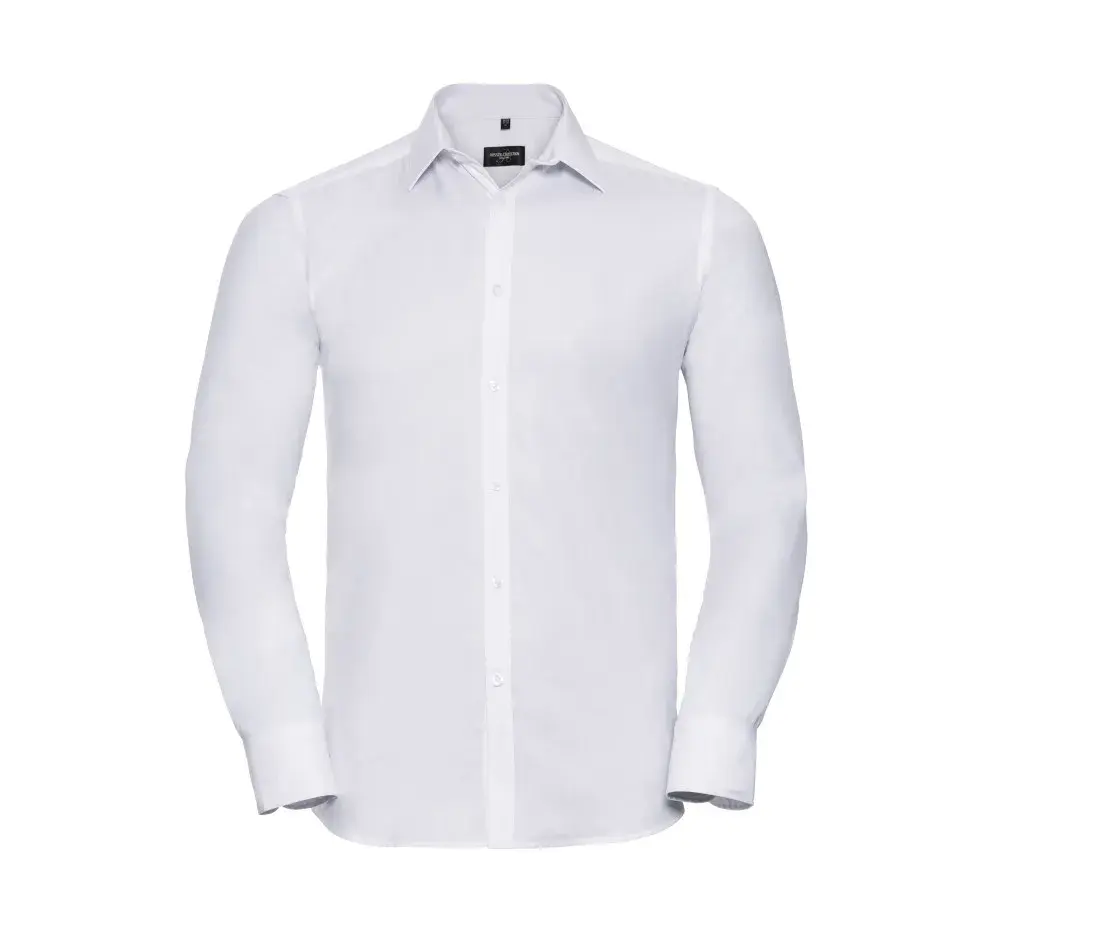 Herren Fischgrat-Hemd Langarm tailliert – Weiss