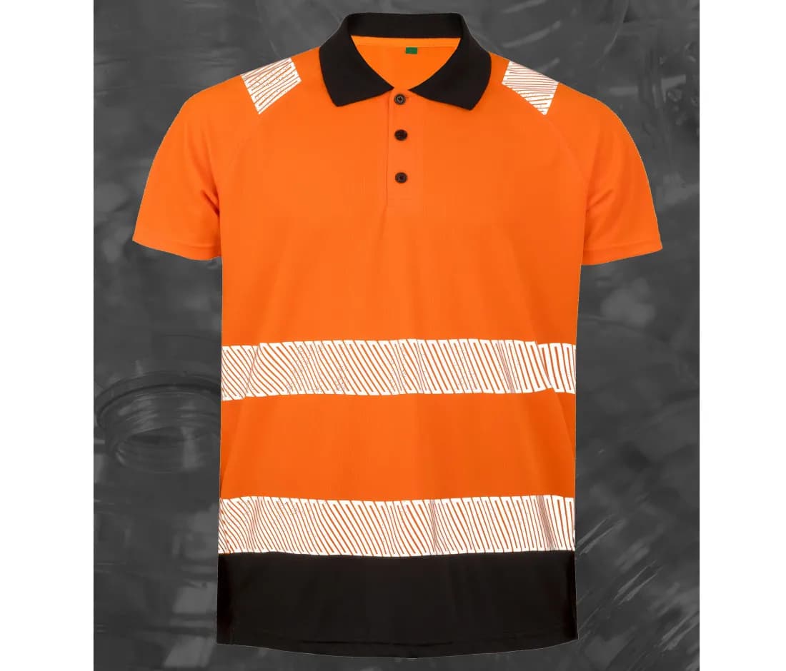 Recyceltes Warnschutz-Poloshirt – Warnorange / Schwarz