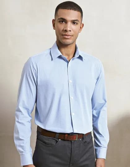 Men’s Microcheck (Gingham) Long Sleeve Cotton Shirt
