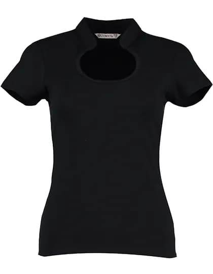 Women’s Regular Fit Keyhole Neck Top – Schwarz