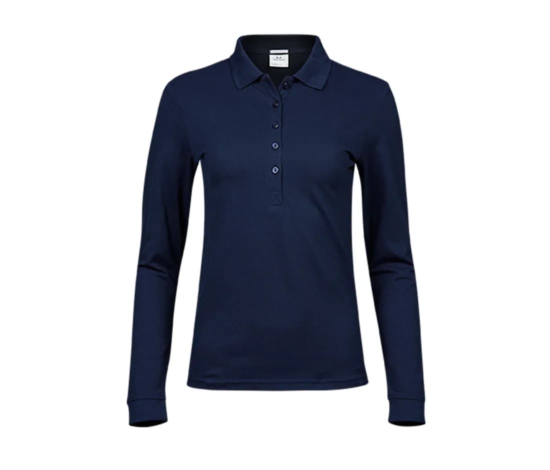 Damen Stretch-Poloshirt Langarm «Luxury» – Marine