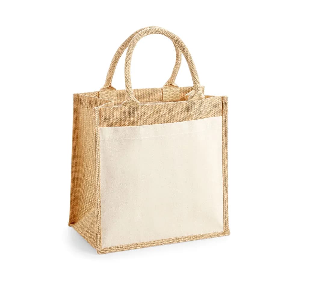 Jute-Tragetasche «Midi» mit Vordertasche aus Baumwolle – Natur