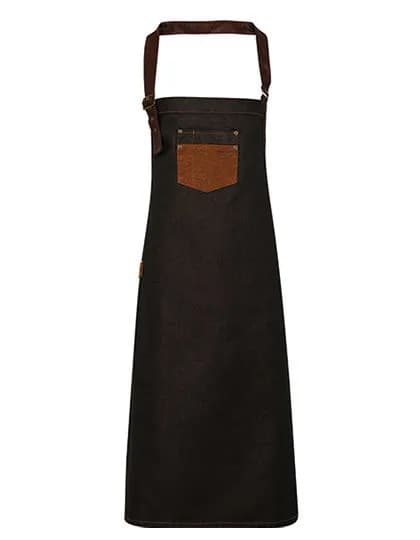 Division Waxed Look Denim Bib Apron With Faux Leather